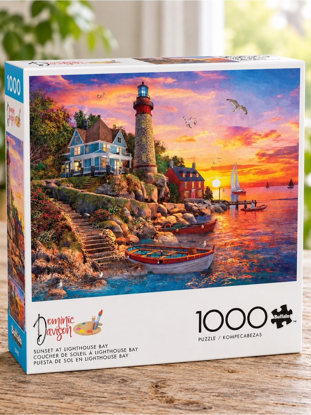 BUFFALO GAMES Sunset at Lighthouse Bay Jigsaw Puzzle Dominic Davison 1000 Piece
